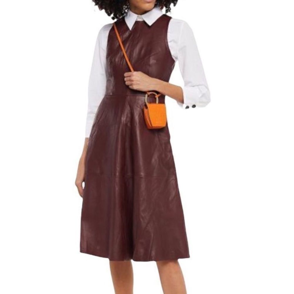 REMAIN Birger Christensen Red/Burgundy Portia Leather Sleeveless Dress Size 38